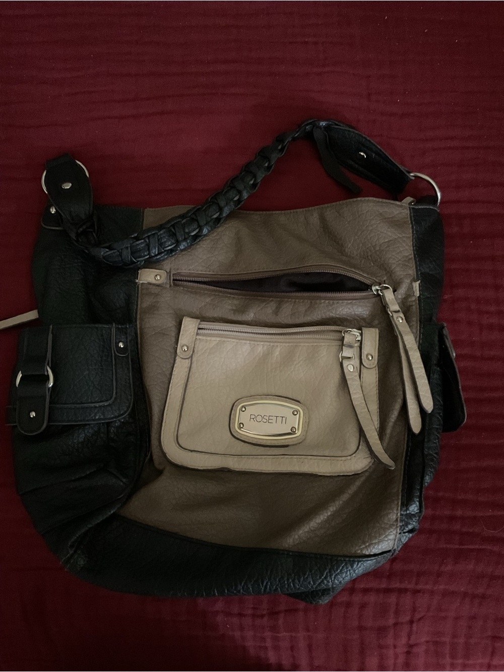 Rosetti Two-Tone Black and Taupe Shoulder Hobo Bag